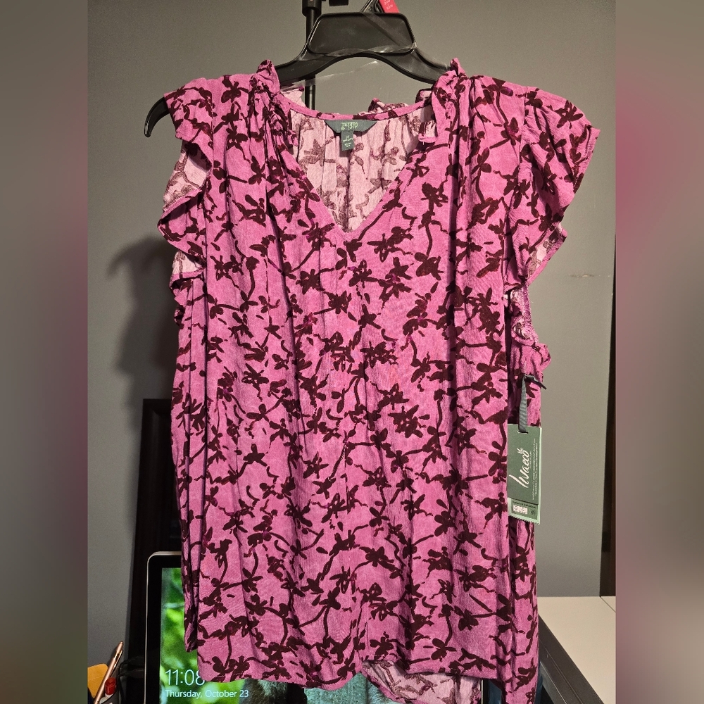 Plus Size Pink and Black Floral Blouse